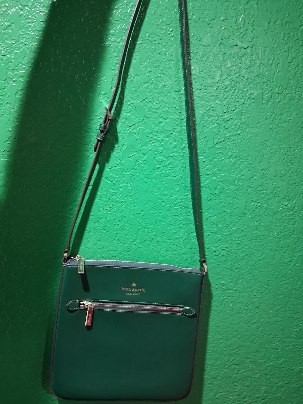 kate spade Green Leather Crossbody Bag with Front Zip Pocket